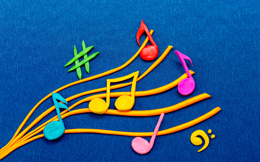 colorful musical notes made of plasticine